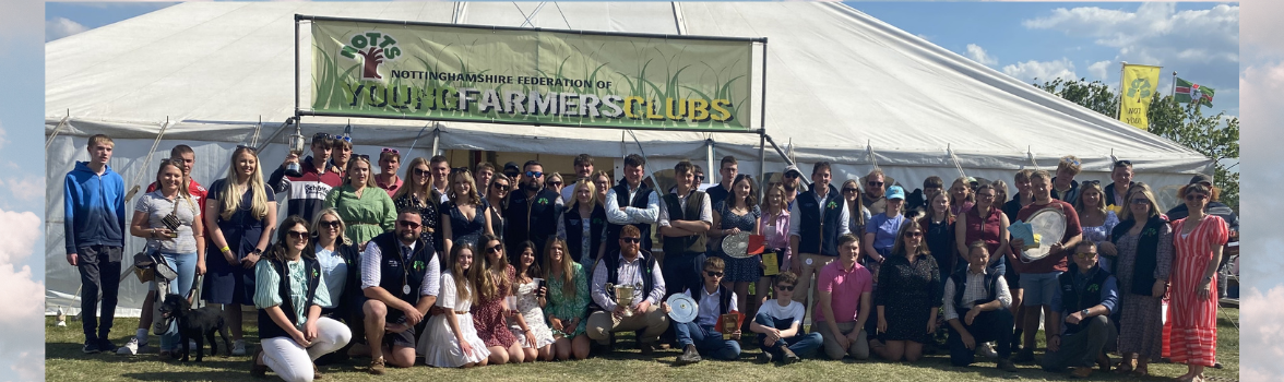 photo of a group of YFC members in front of the YFC marquee at Notts County Show
